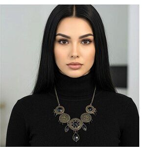 STATEMENT NECKLACE - Boho black & bronze stylish necklace